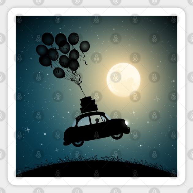 Car flies on balloons Sticker by arvitalya